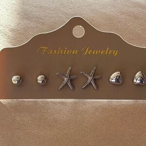 Silver Starfish and Heart Earring Set